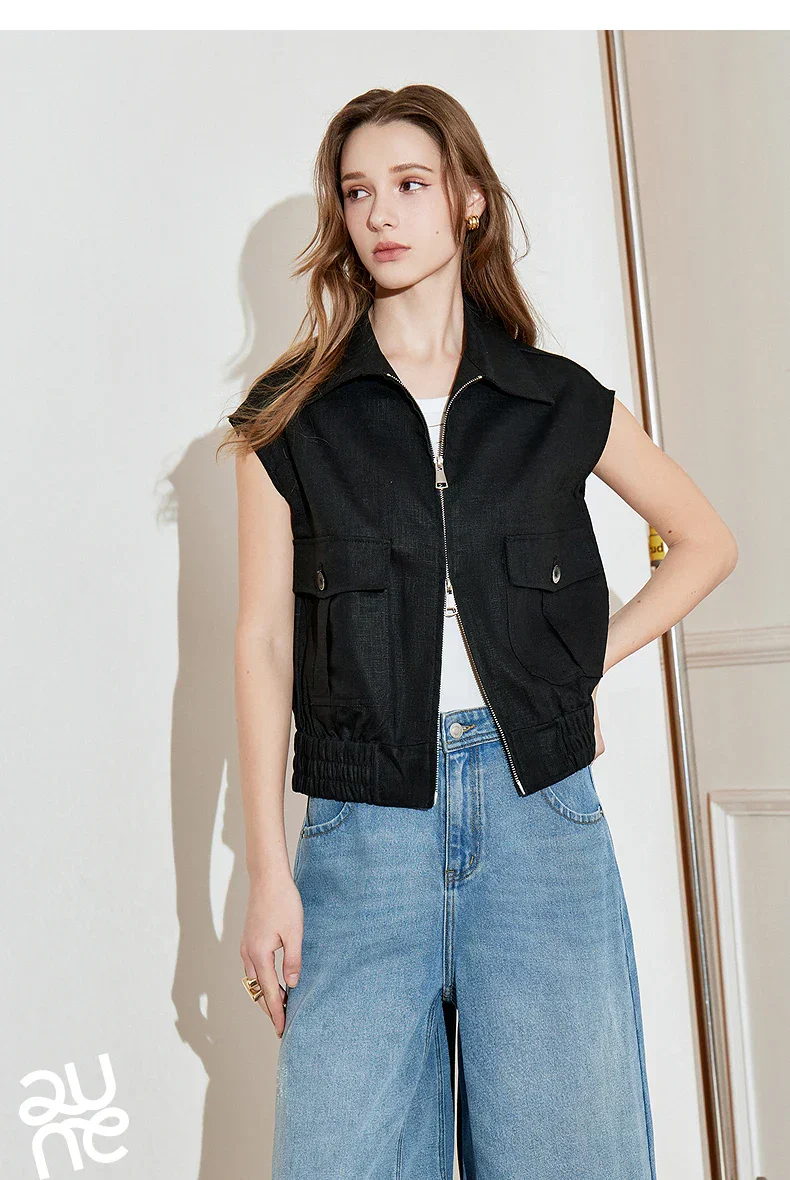 Lightweight Women's Sleeveless Jacket - Linen Cotton, Spring - Image 13