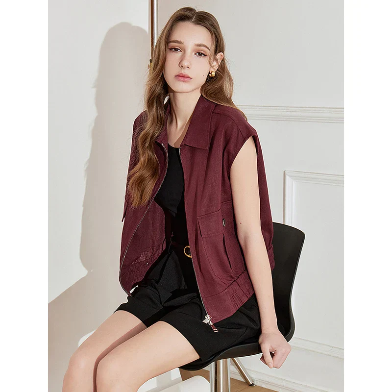 Lightweight Women's Sleeveless Jacket - Linen Cotton, Spring - Image 2