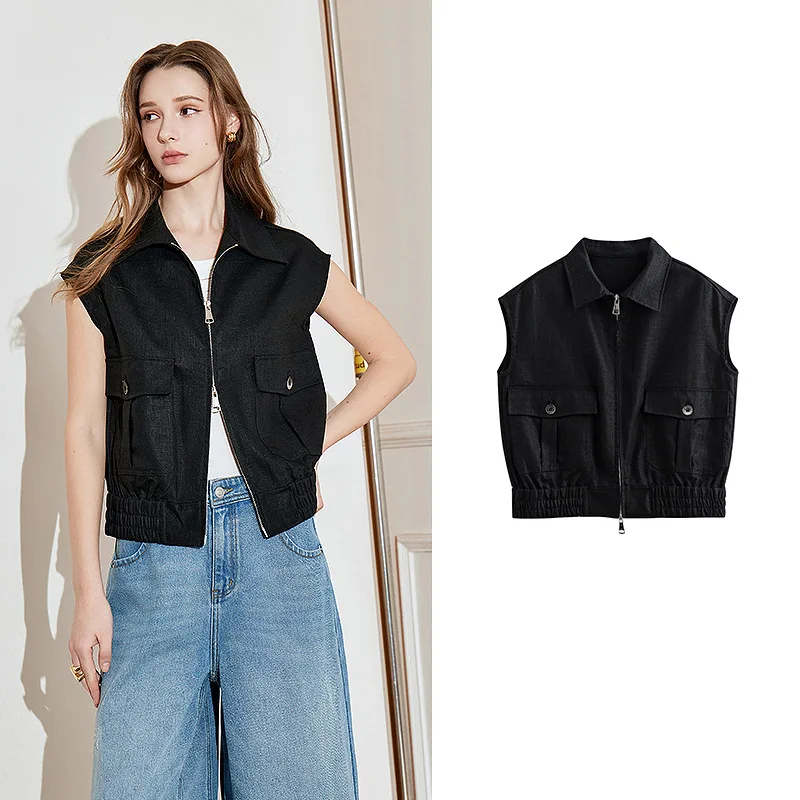 Lightweight Women's Sleeveless Jacket - Linen Cotton, Spring - Image 22