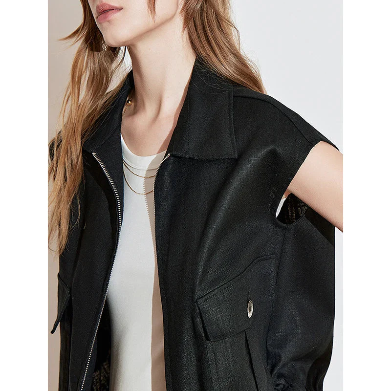 Lightweight Women's Sleeveless Jacket - Linen Cotton, Spring - Image 4