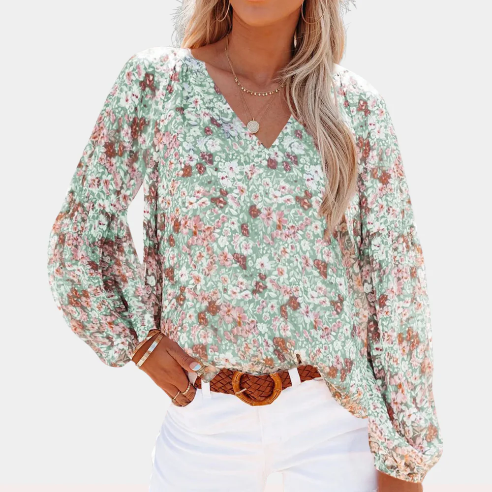 Lightweight women's blouse – long sleeve floral print, breathable fabric, for summer - Image 4