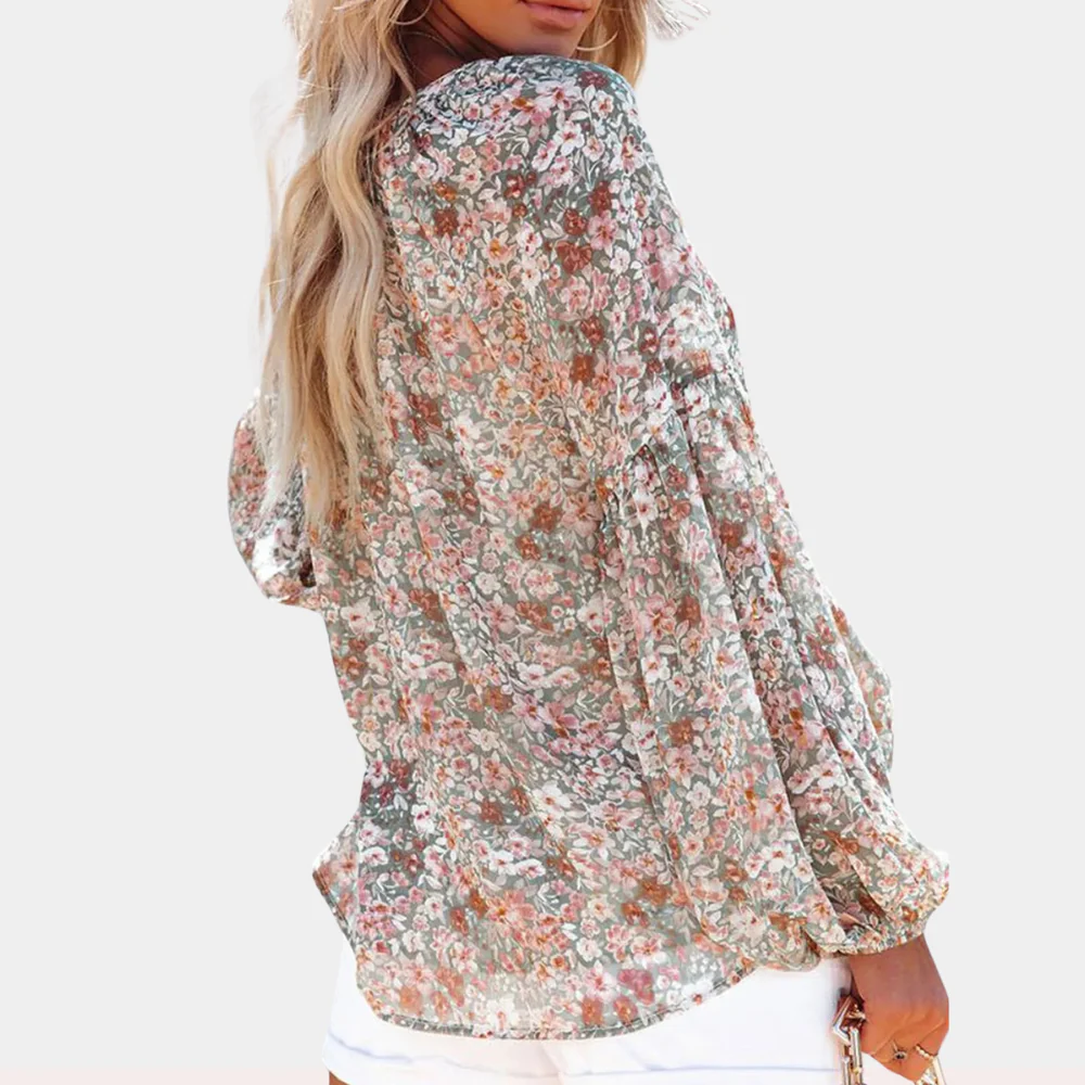 Lightweight women's blouse – long sleeve floral print, breathable fabric, for summer - Image 6