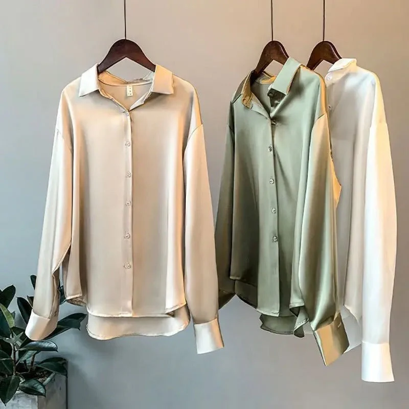 Lightweight women's blouse – long sleeve, satin blend, for versatile occasions - Image 3