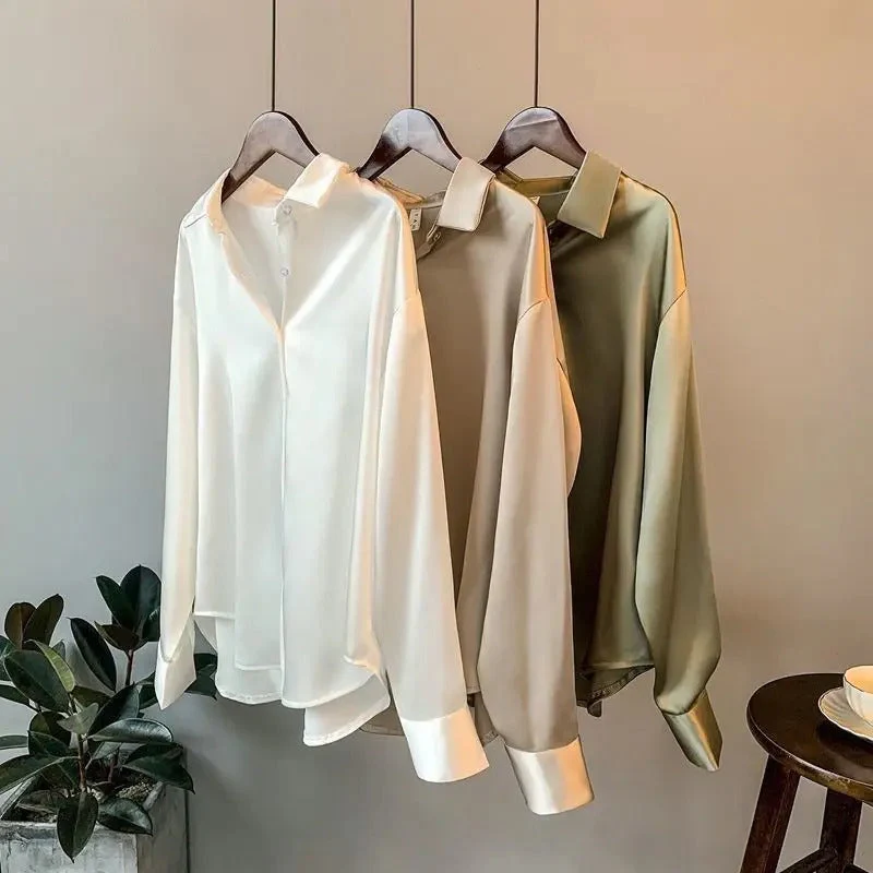 Lightweight women's blouse – long sleeve, satin blend, for versatile occasions - Image 4