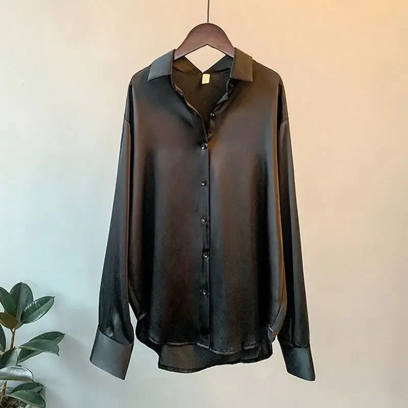 Lightweight women's blouse – long sleeve, satin blend, for versatile occasions - Image 9