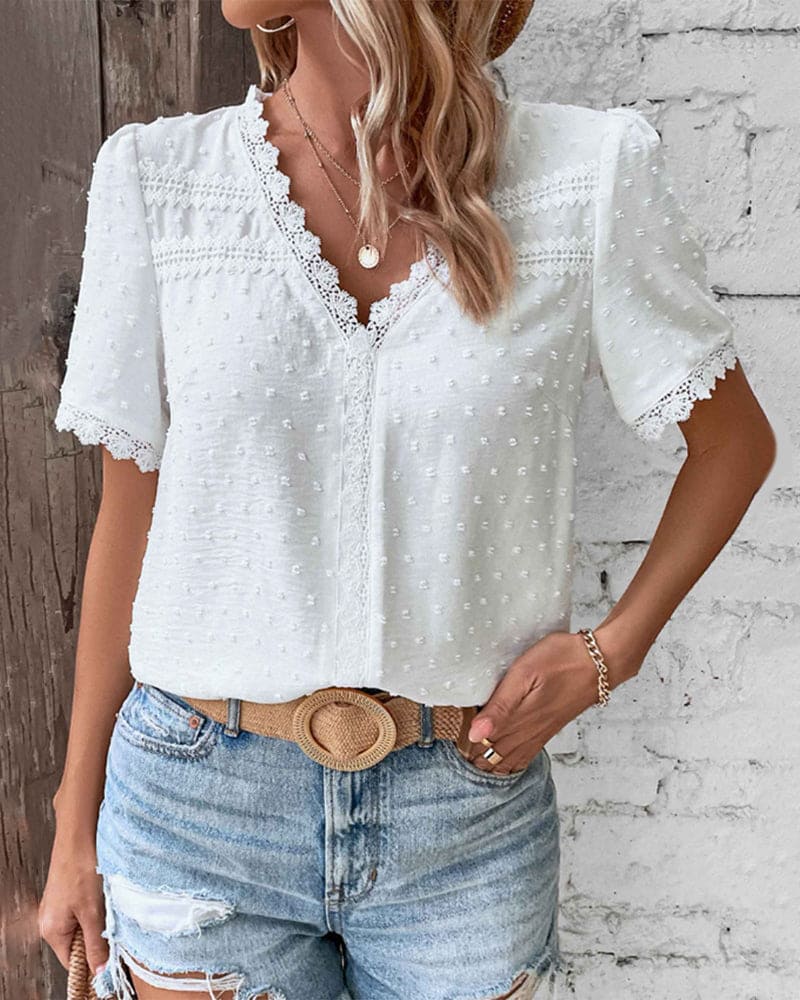 Lightweight women’s blouse – V-neck, 100% cotton, for casual or special occasions - Image 2