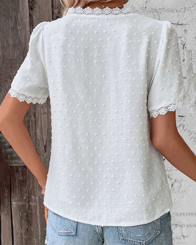 Lightweight women’s blouse – V-neck, 100% cotton, for casual or special occasions - Image 3