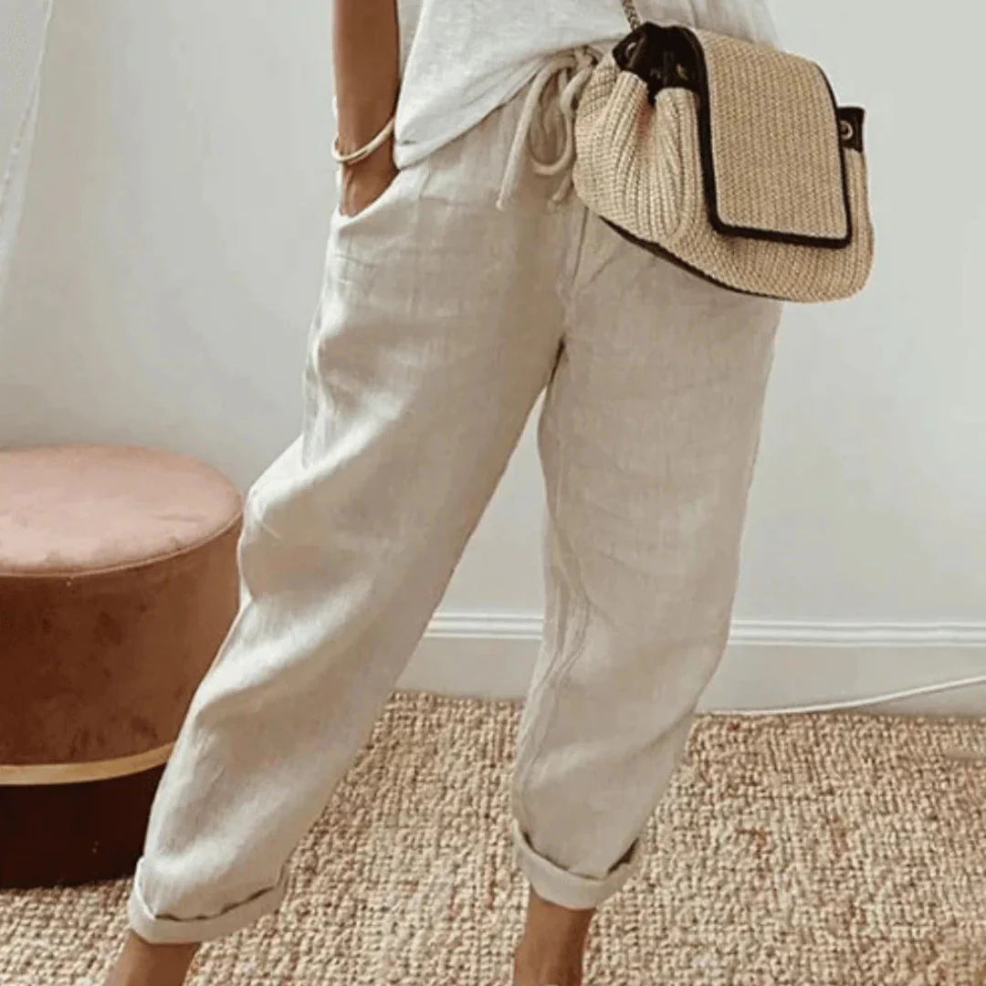 Lightweight women’s casual pants – relaxed fit, cotton and linen blend, for everyday wear