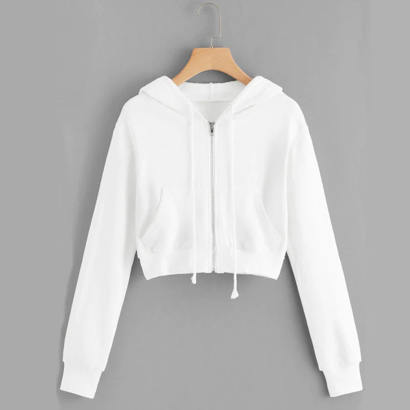 Lightweight Womens Cropped Zip Hoodie - Relaxed, Ribbed Hem - Image 2