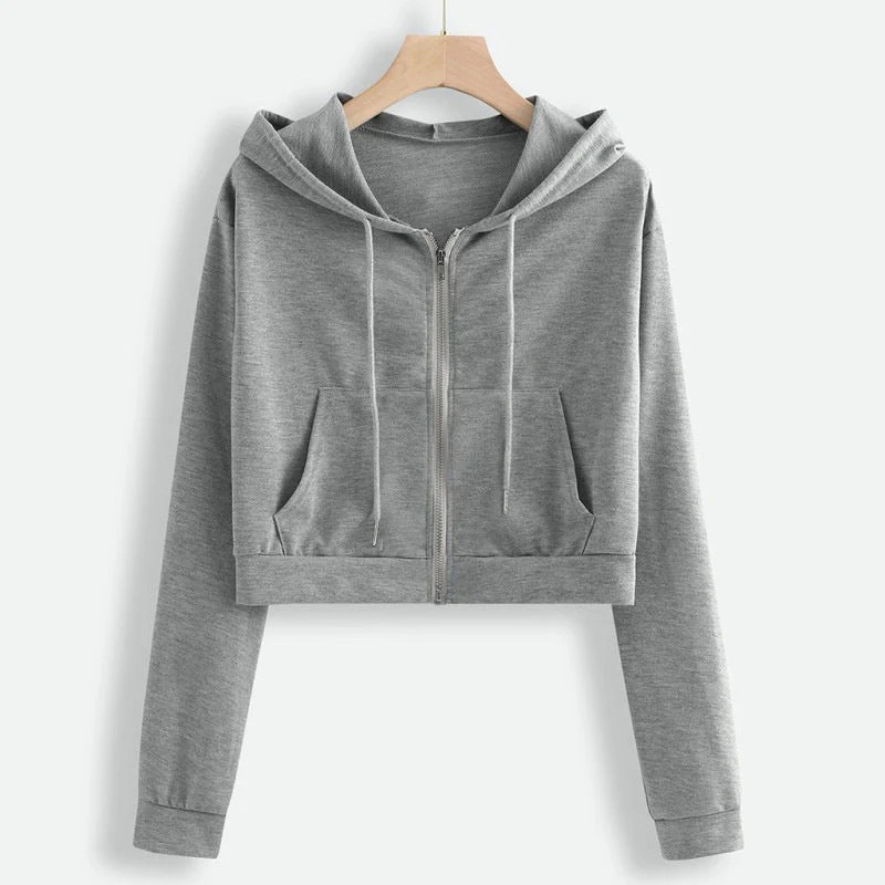 Lightweight Womens Cropped Zip Hoodie - Relaxed, Ribbed Hem - Image 5