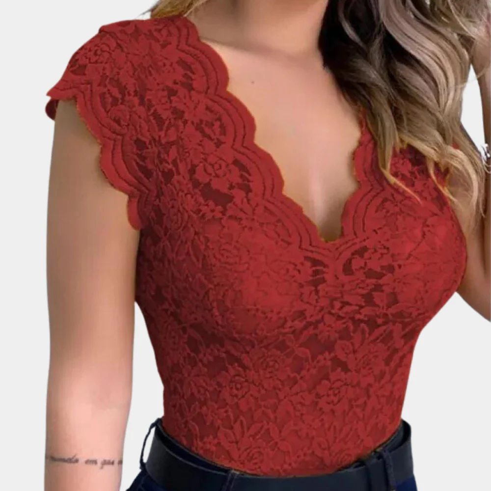 Lightweight women’s lace blouse – sleeveless V-neck design, breathable fabric, for special occasions - Image 4