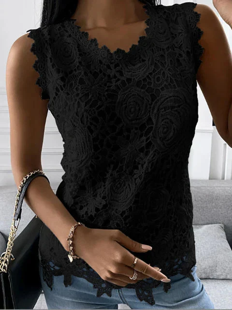 Lightweight women’s lace top – sleeveless floral design, soft fabric, for special occasions - Image 4