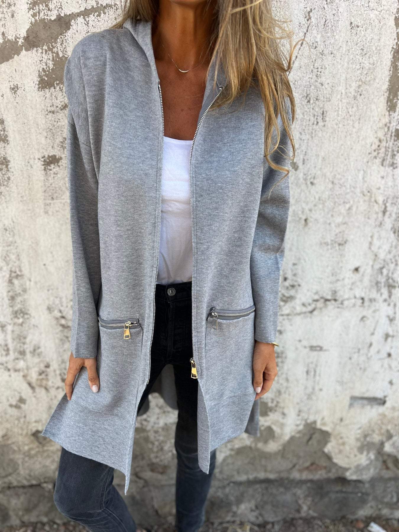 Lightweight Womens Long Hoodie - Fitted Zip Cotton Layering - Image 6