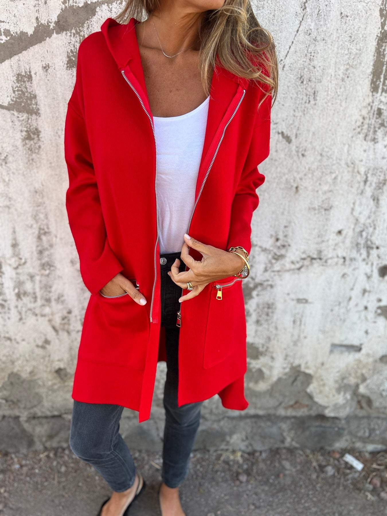 Lightweight Womens Long Hoodie - Fitted Zip Cotton Layering - Image 8