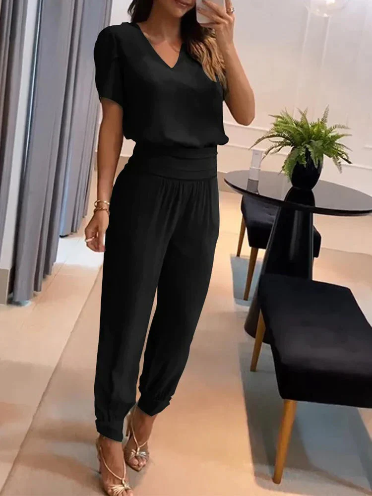 Lightweight women's lounge set – casual top and pants, high-quality fabric, for office and leisure - Image 2