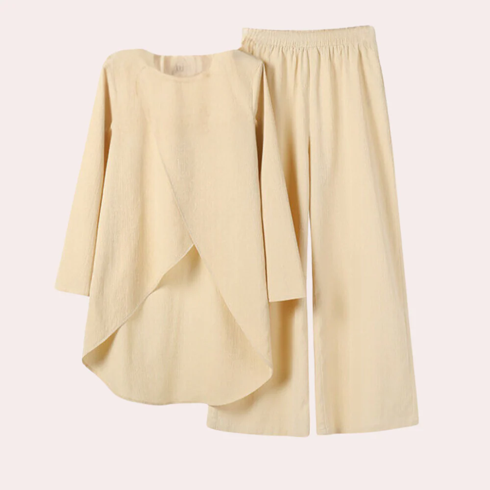 Lightweight women’s loungewear set – long sleeve top and wide-leg pants, soft, for summer - Image 2
