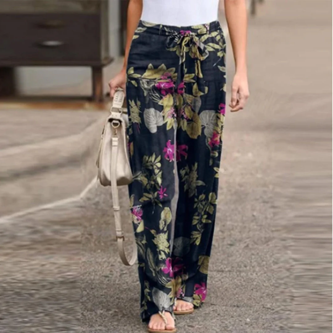 Lightweight women's summer pants – mid-rise floral design, breathable polyester, for casual outings - Image 2