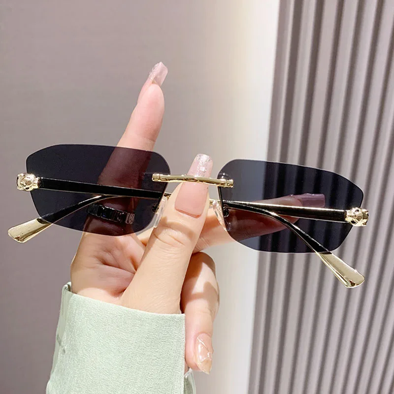 Lightweight women's sunglasses – frameless polygonal design, plastic, for summer outings - Image 4