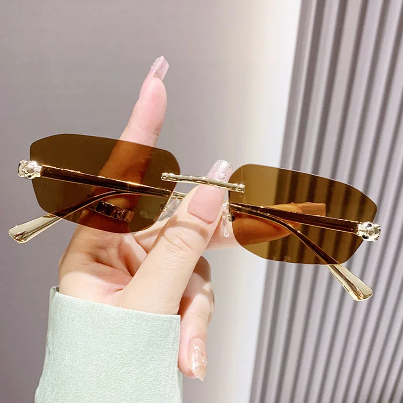 Lightweight women's sunglasses – frameless polygonal design, plastic, for summer outings - Image 5