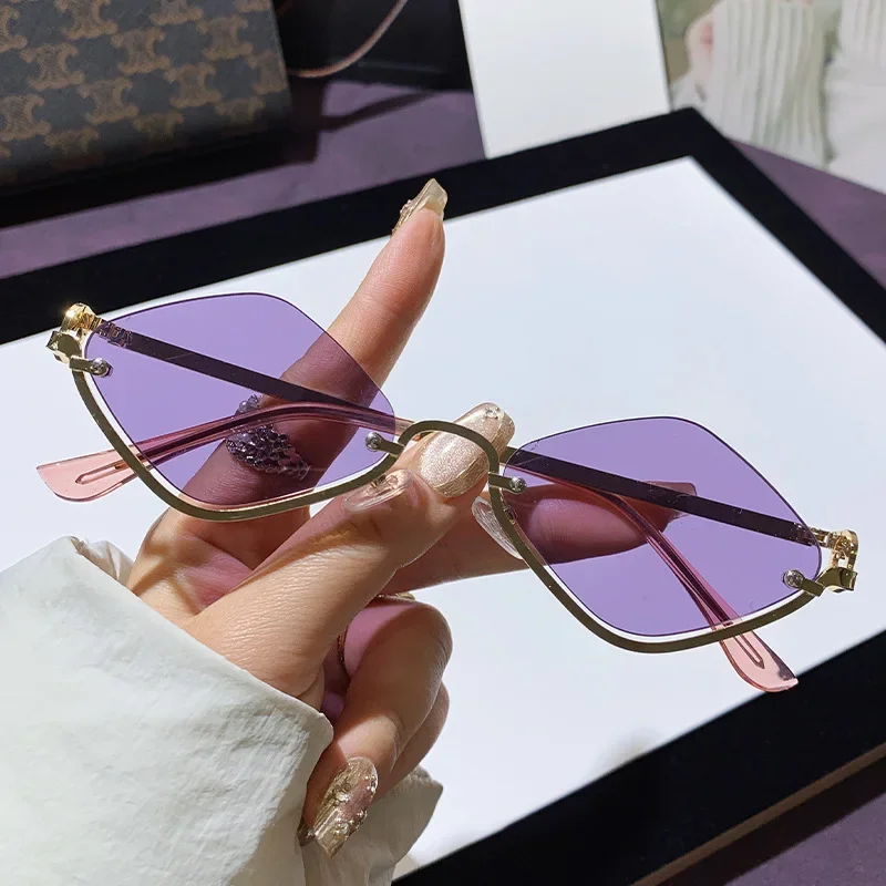 Lightweight women's sunglasses – semi-rimless diamond-shaped frame, metal, for outdoor activities - Image 14