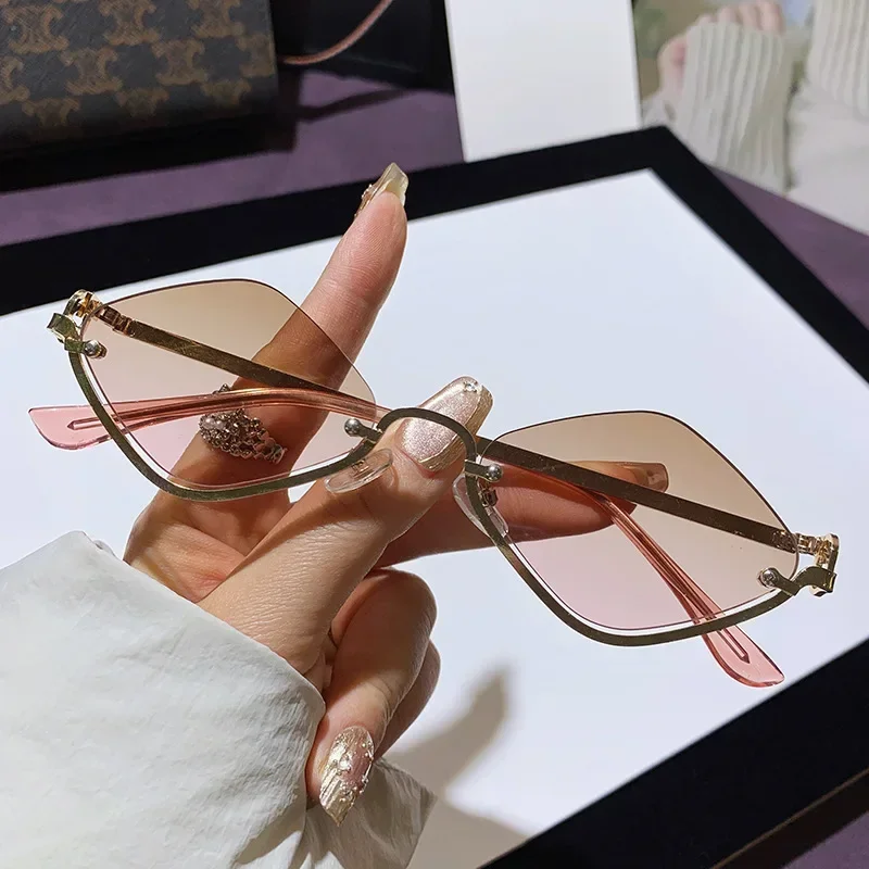Lightweight women's sunglasses – semi-rimless diamond-shaped frame, metal, for outdoor activities - Image 6