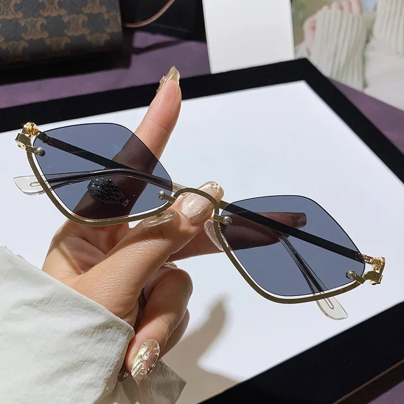 Lightweight women's sunglasses – semi-rimless diamond-shaped frame, metal, for outdoor activities - Image 8