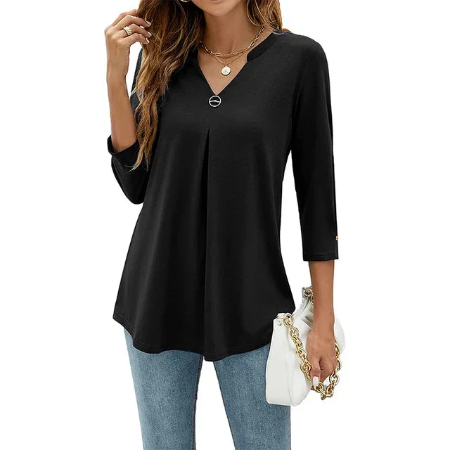 Lightweight women's tunic top – V-neck design, soft polyester, for casual activities