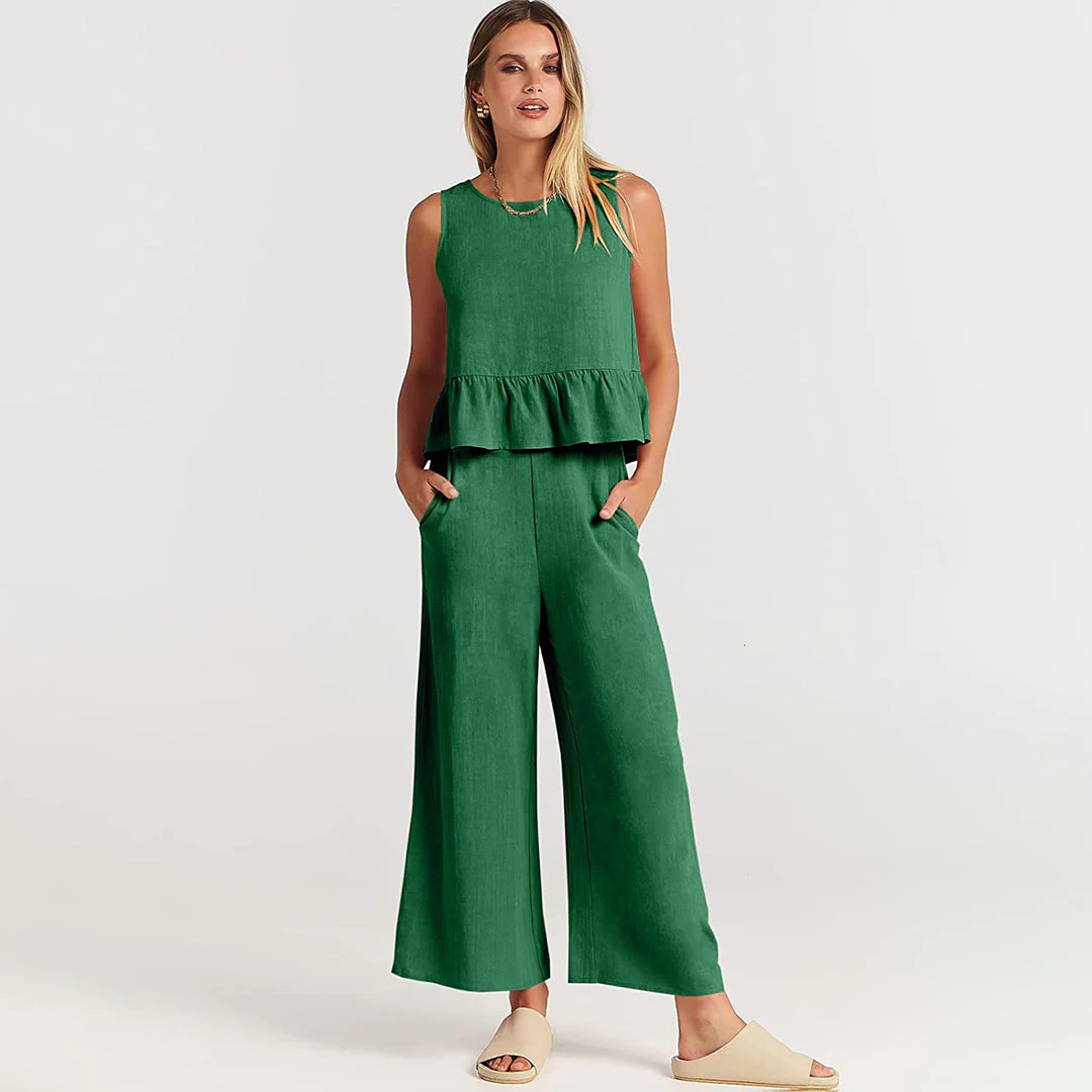 Lightweight women's two-piece set – flowy top and wide-leg pants, polyester, for summer evenings - Image 3