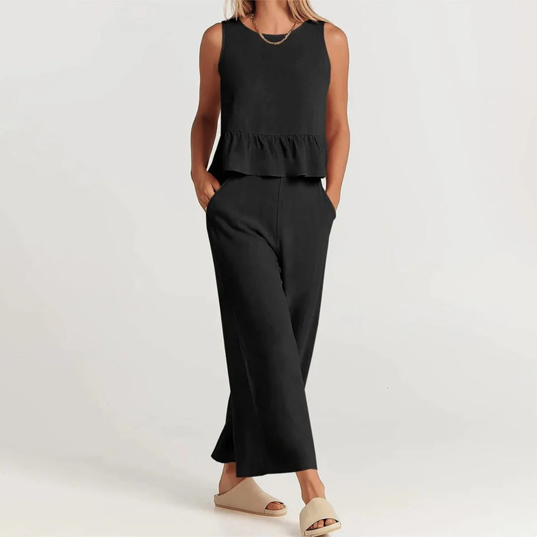 Lightweight women's two-piece set – flowy top and wide-leg pants, polyester, for summer evenings - Image 7