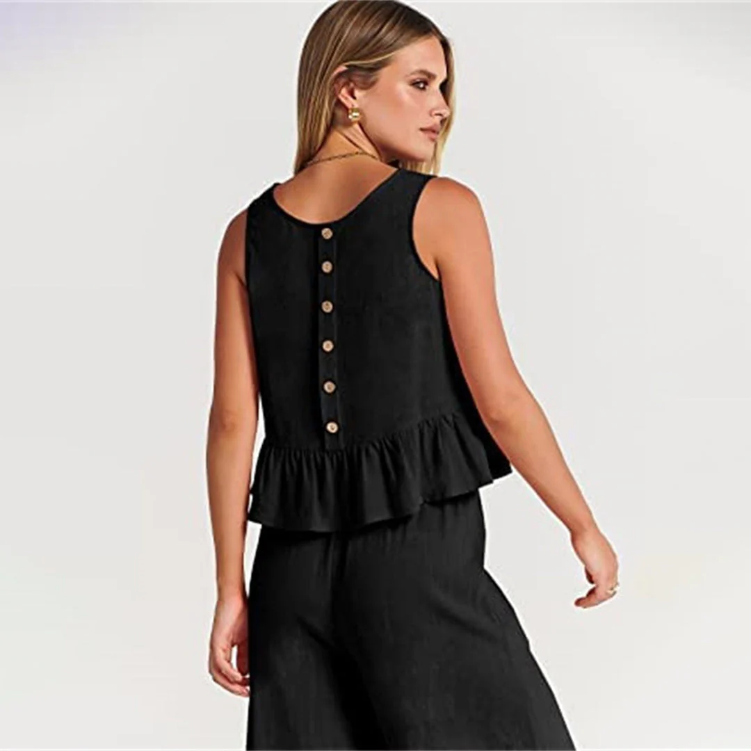 Lightweight women's two-piece set – flowy top and wide-leg pants, polyester, for summer evenings - Image 8