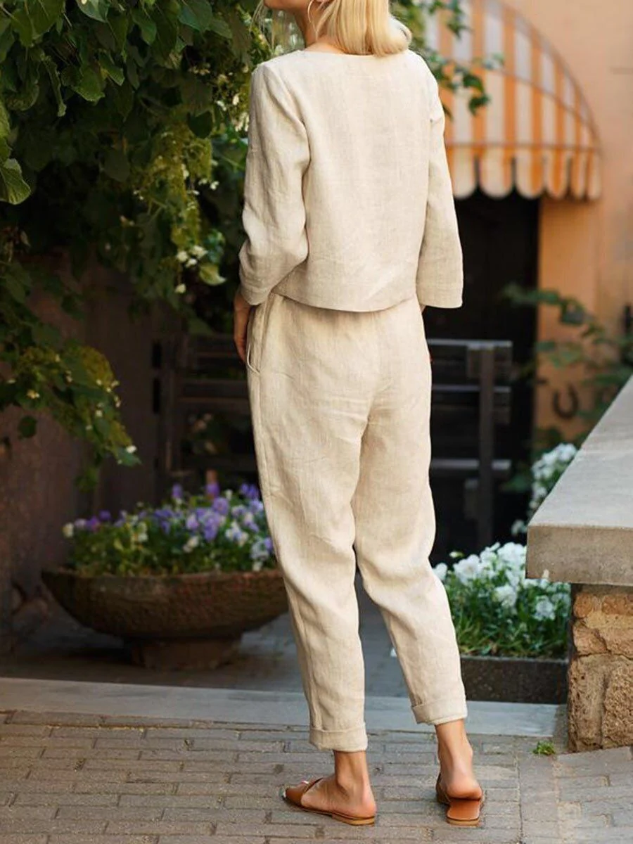 Lightweight women’s two-piece set – relaxed fit top and trousers, linen, for any occasion - Image 3