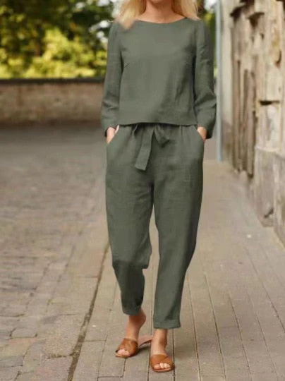 Lightweight women’s two-piece set – relaxed fit top and trousers, linen, for any occasion - Image 4