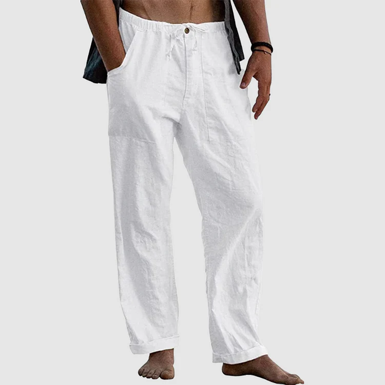 Linen Pants for Women with Adjustable Waist Cord, Relaxed Fit Summer Trousers - Image 3