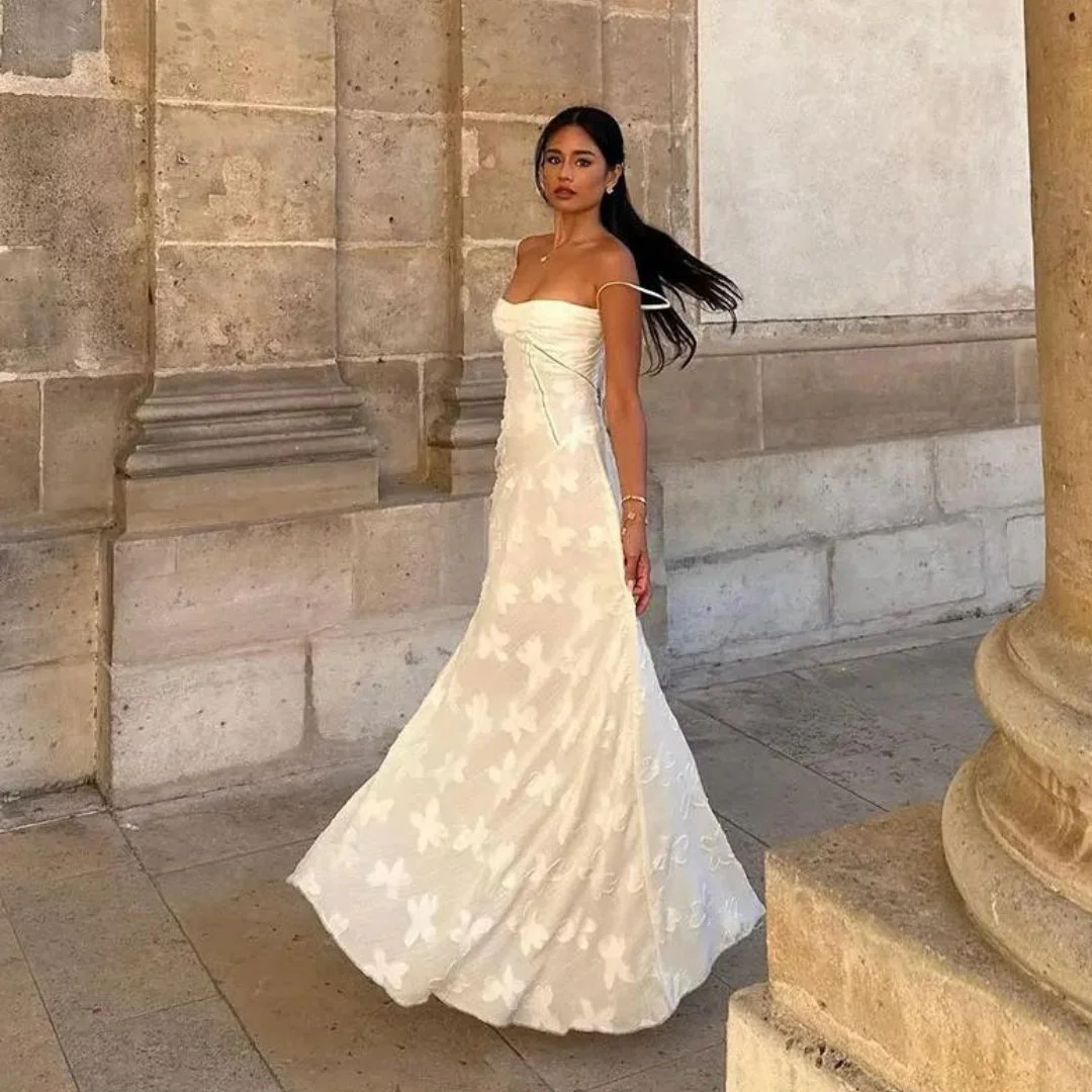 Long Floral Jacquard Bustier Dress for Women - Elegant Wedding Guest Dress and Formal Cocktail Dress - Image 3