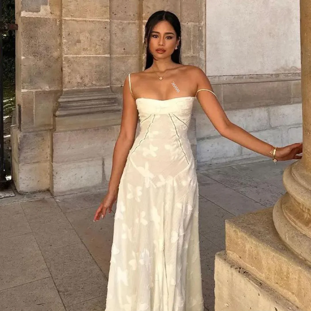 Long Floral Jacquard Bustier Dress for Women - Elegant Wedding Guest Dress and Formal Cocktail Dress - Image 4