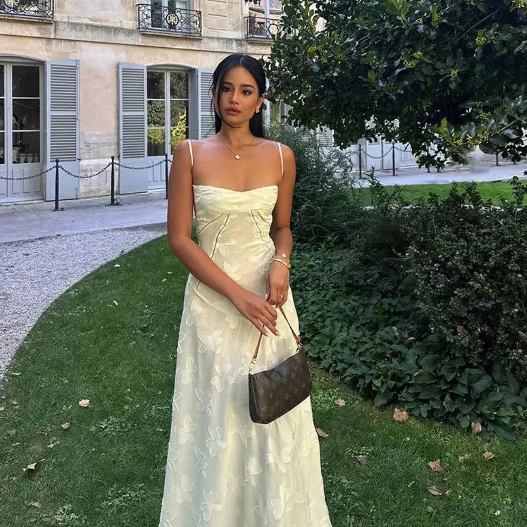 Long Floral Jacquard Bustier Dress for Women - Elegant Wedding Guest Dress and Formal Cocktail Dress - Image 5
