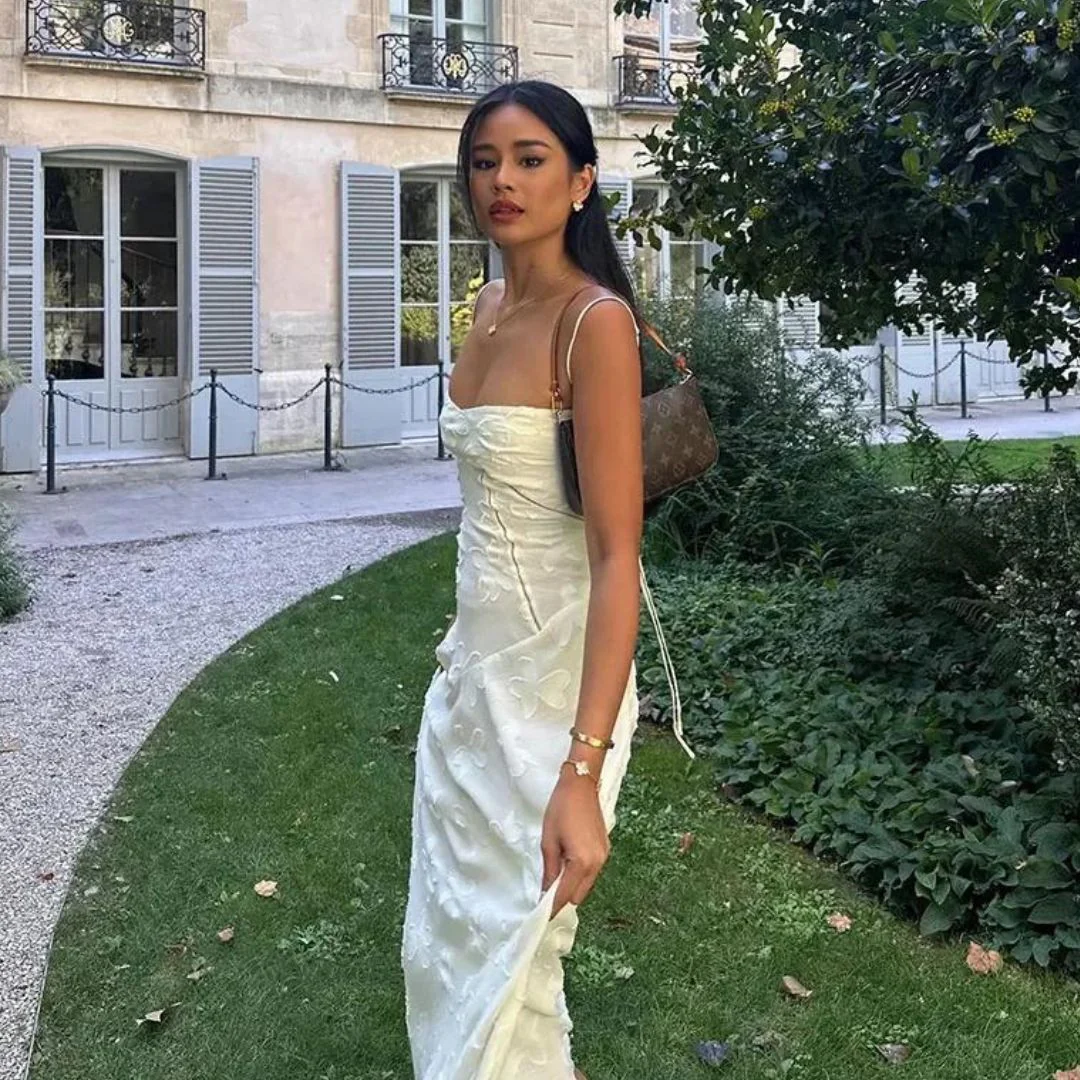 Long Floral Jacquard Bustier Dress for Women - Elegant Wedding Guest Dress and Formal Cocktail Dress - Image 6