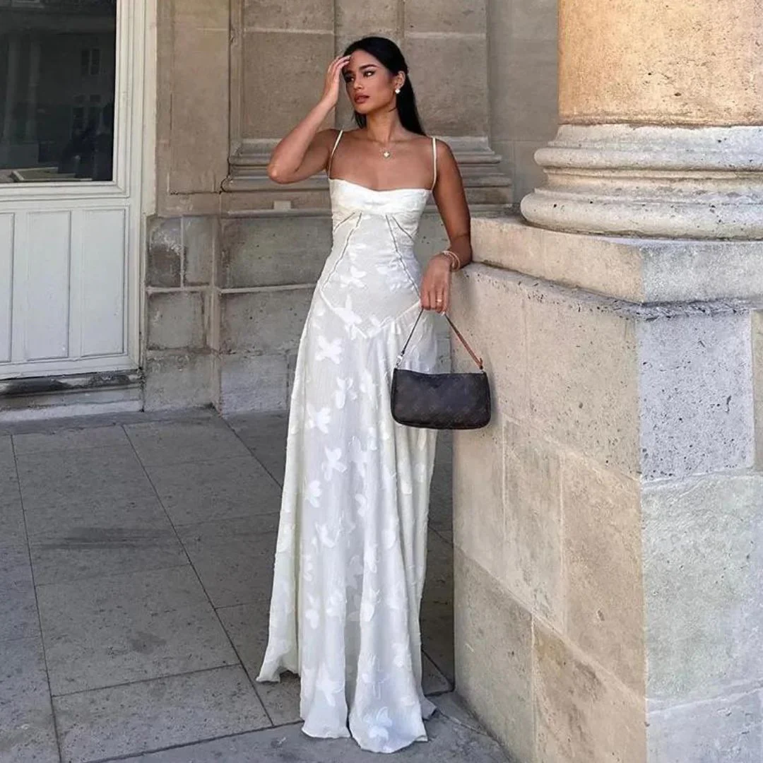 Long Floral Jacquard Bustier Dress for Women - Elegant Wedding Guest Dress and Formal Cocktail Dress - Image 8