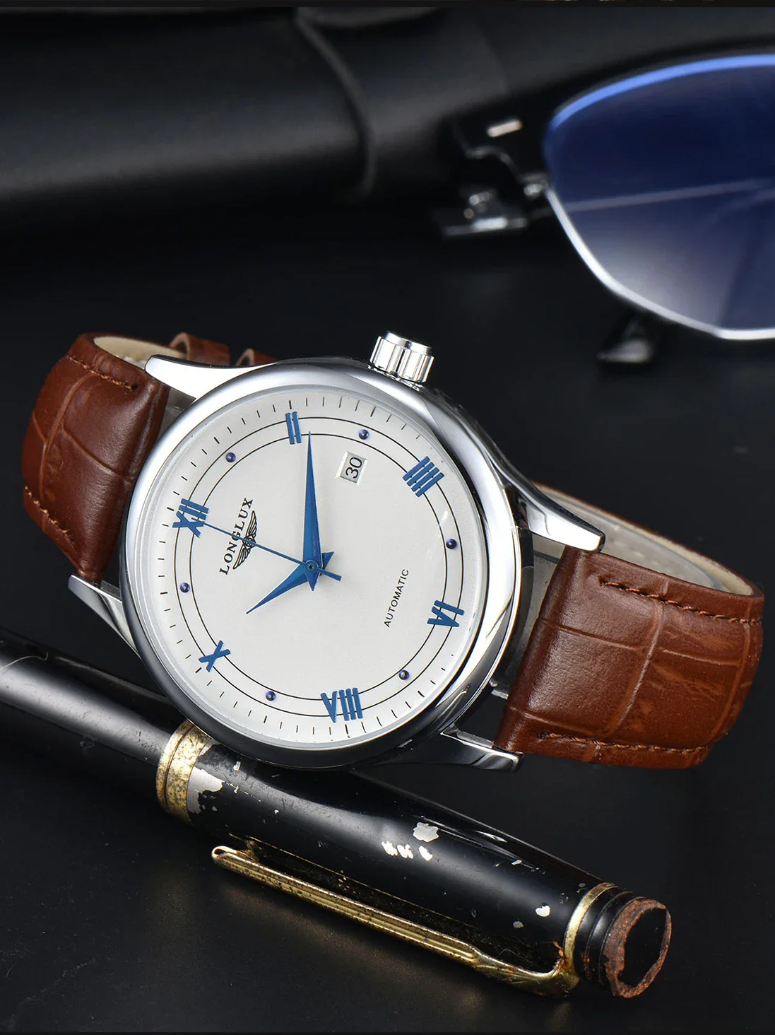 Automatic Watch Leather Strap Mechanical Date Waterproof - Image 7