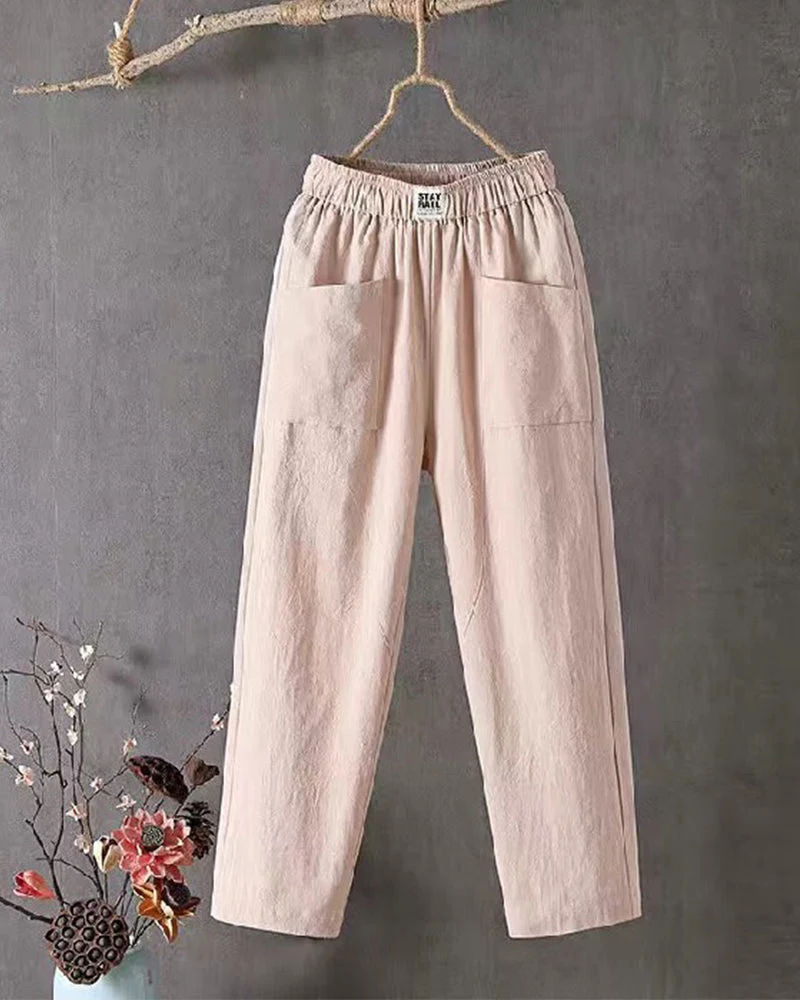 Loose-Fitting White Linen Pants for Women, Breathable Flax Trousers for All Occasions, Comfortable and Stylish - Image 12