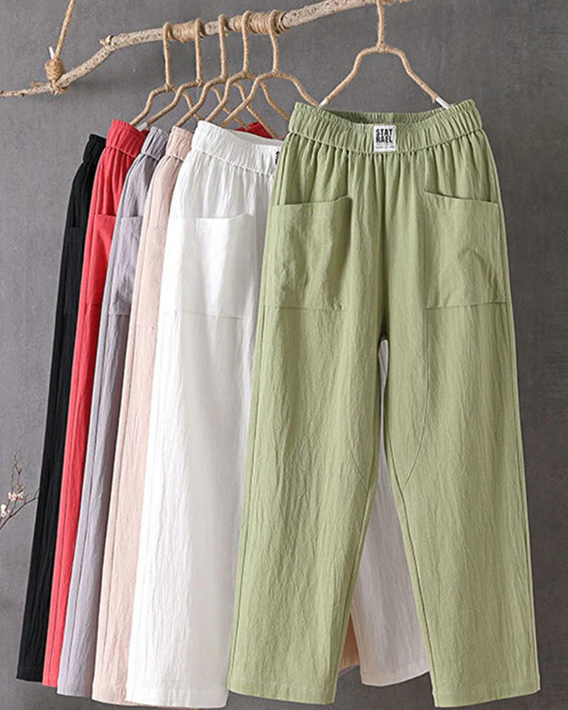 Loose-Fitting White Linen Pants for Women, Breathable Flax Trousers for All Occasions, Comfortable and Stylish - Image 2