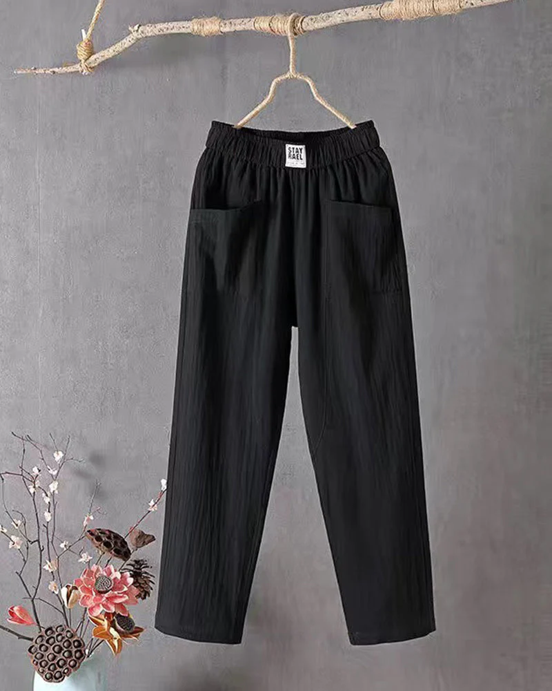 Loose-Fitting White Linen Pants for Women, Breathable Flax Trousers for All Occasions, Comfortable and Stylish - Image 3