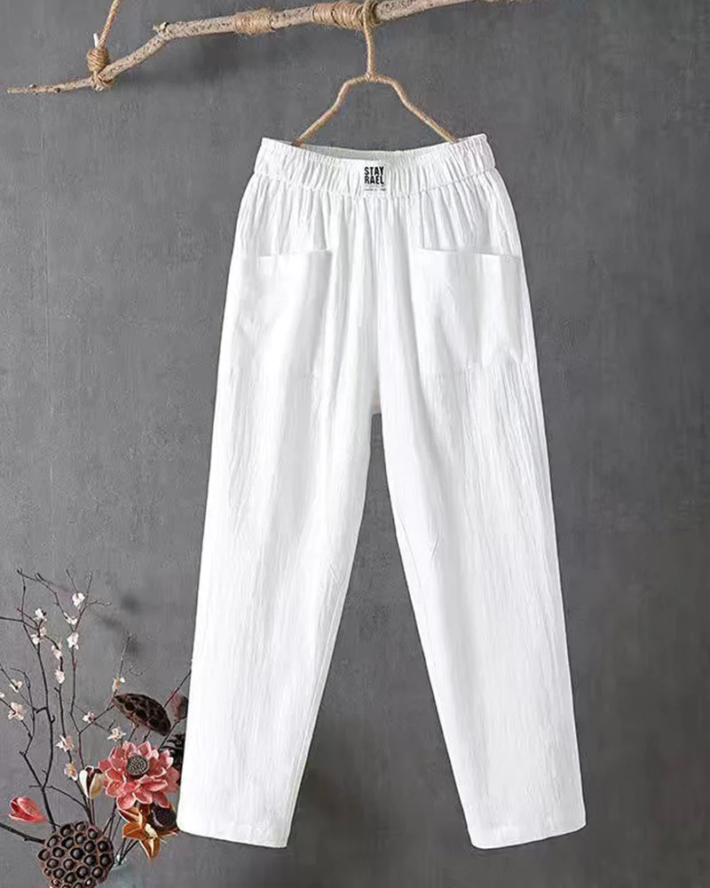 Loose-Fitting White Linen Pants for Women, Breathable Flax Trousers for All Occasions, Comfortable and Stylish - Image 7