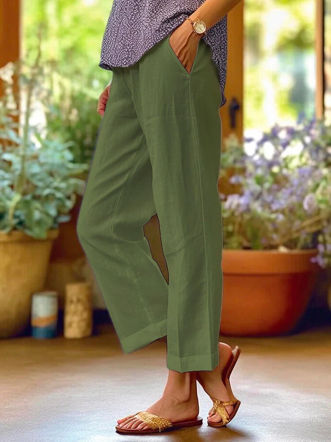 Loose-Fitting White Linen Pants for Women, Breathable Wide Leg Casual Trousers - Image 11
