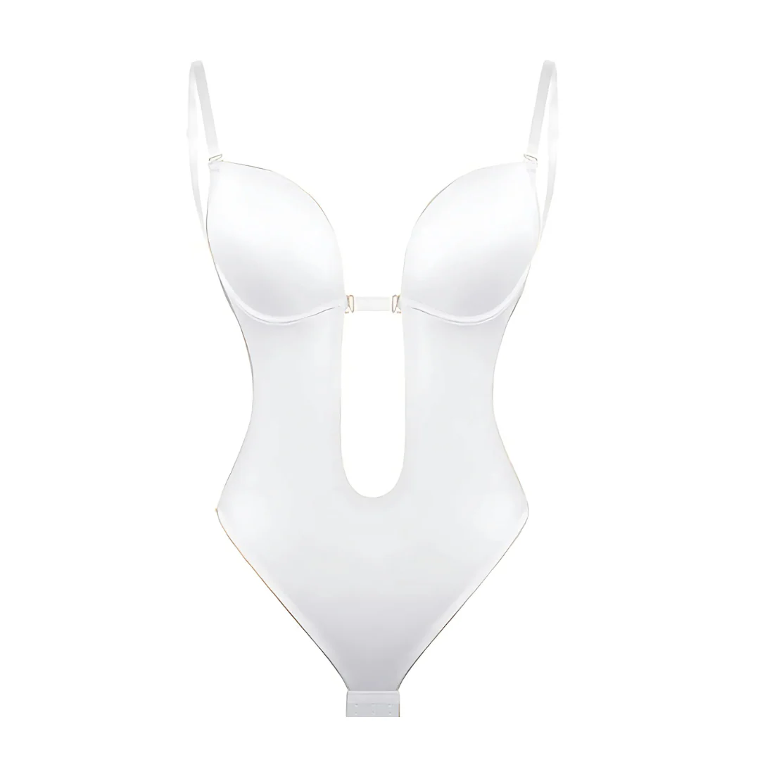 Low-Cut Seamless Black Shapewear Bodysuit with Adjustable Straps and Built-in Bra Pillow for Enhanced Support - Image 10