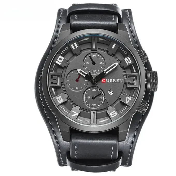 Luxurious men's chronograph watch – elegant leather strap, quartz, for all occasions - Image 5