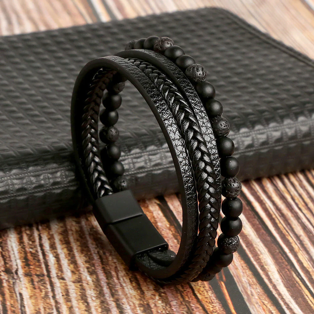 Luxurious men's leather bracelet set – braided design, durable leather, for special occasions - Image 4