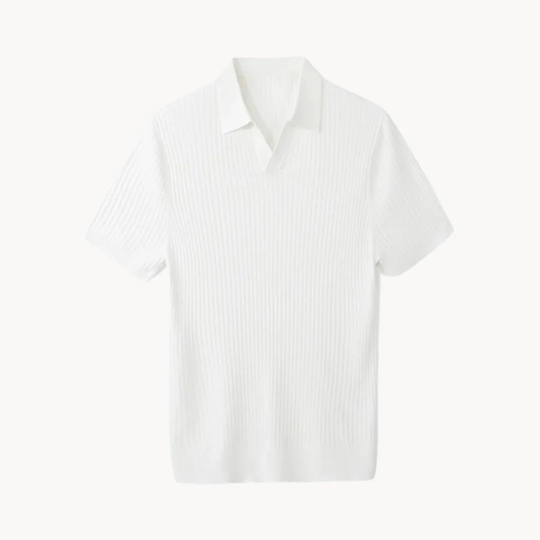Luxurious Mulberry Silk Polo Shirt for Men, Elegant Ribbed Long Sleeve Golf Shirt, Soft Lyocell Cotton Blend, Versatile Casual Wear - Image 11