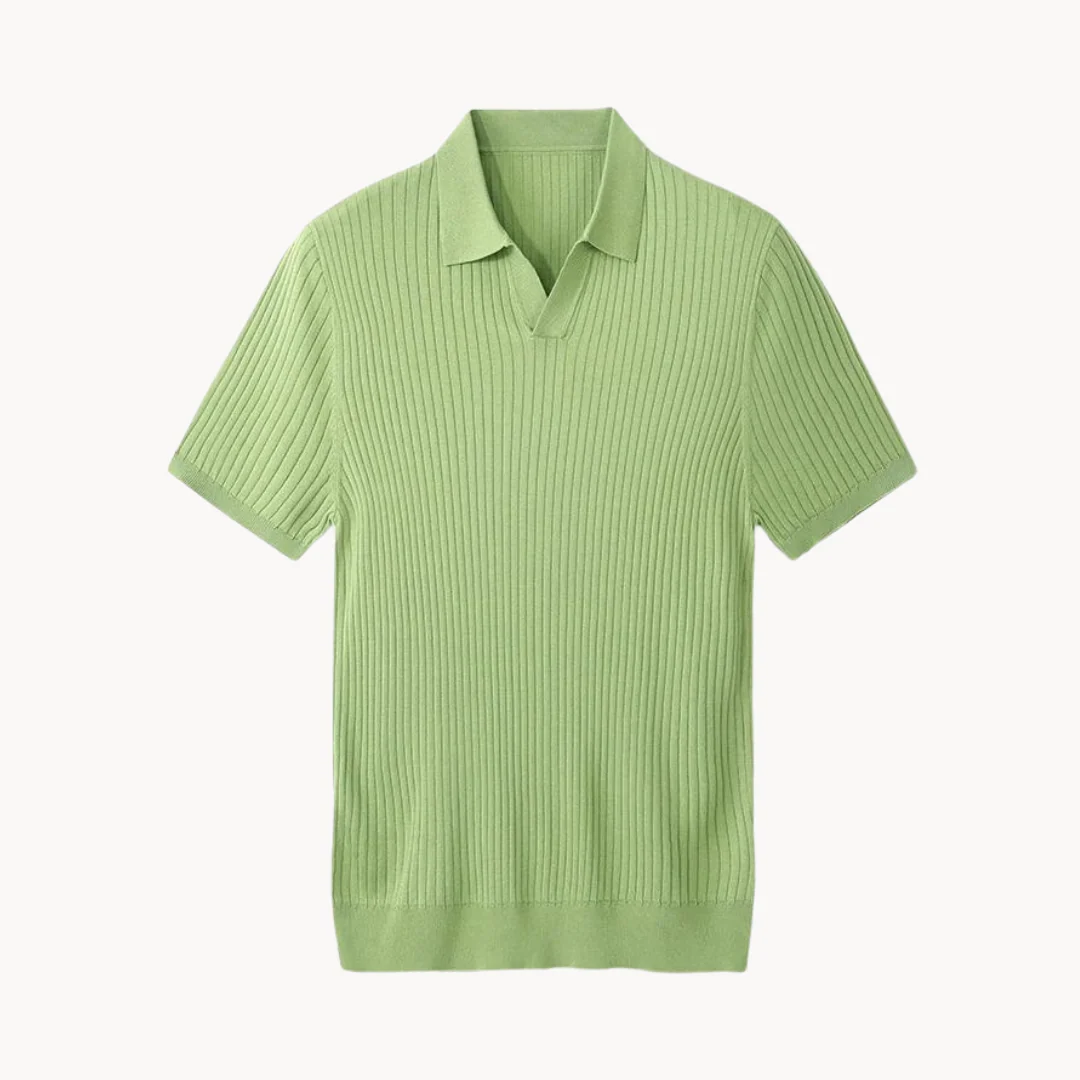 Luxurious Mulberry Silk Polo Shirt for Men, Elegant Ribbed Long Sleeve Golf Shirt, Soft Lyocell Cotton Blend, Versatile Casual Wear - Image 12