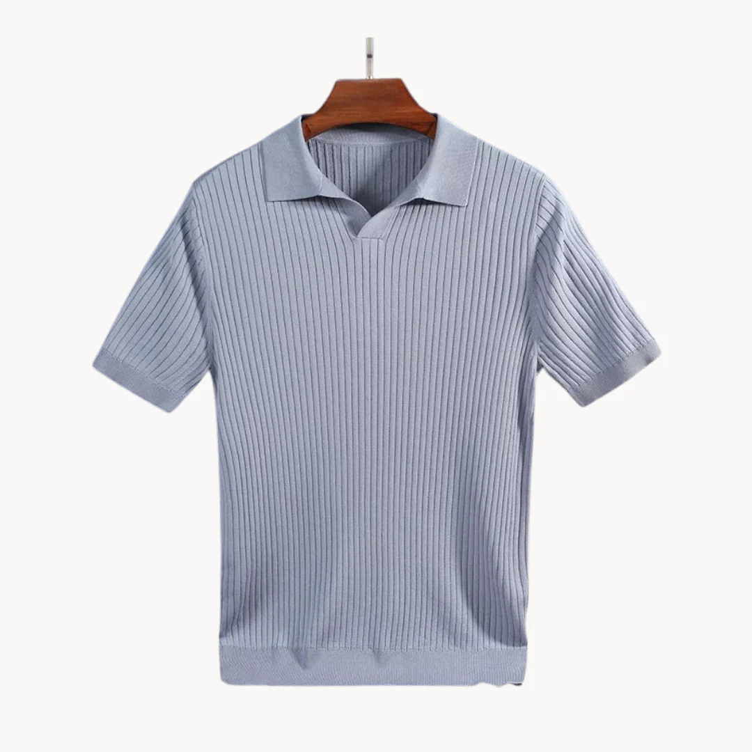 Luxurious Mulberry Silk Polo Shirt for Men, Elegant Ribbed Long Sleeve Golf Shirt, Soft Lyocell Cotton Blend, Versatile Casual Wear - Image 4